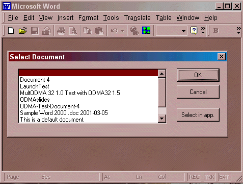 Word 2000 File | Open response from ODMASAMP